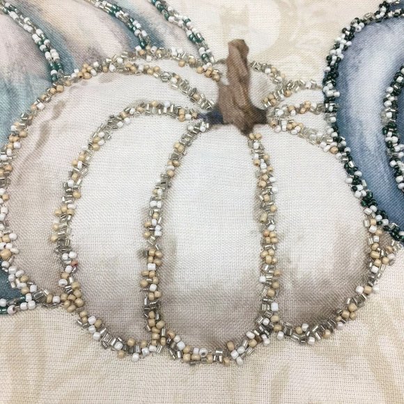 Nicole Miller Beaded Pumpkin Table Runner Blue Cream Thanksgiving Decor 14x72 - Picture 6 of 11